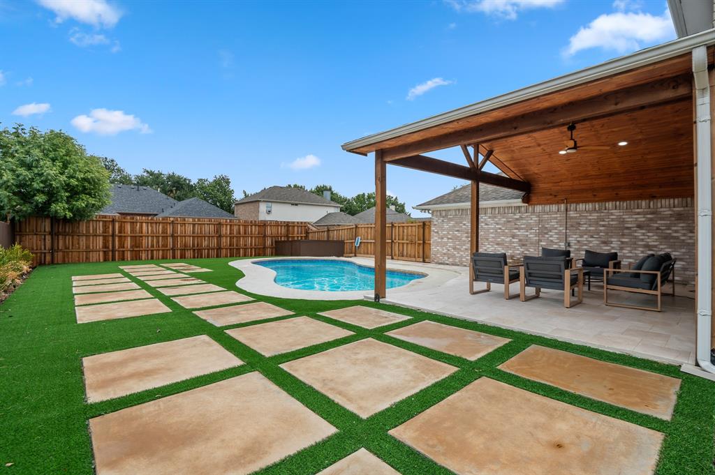 Photo edited to add water to pool. Not currently filled.