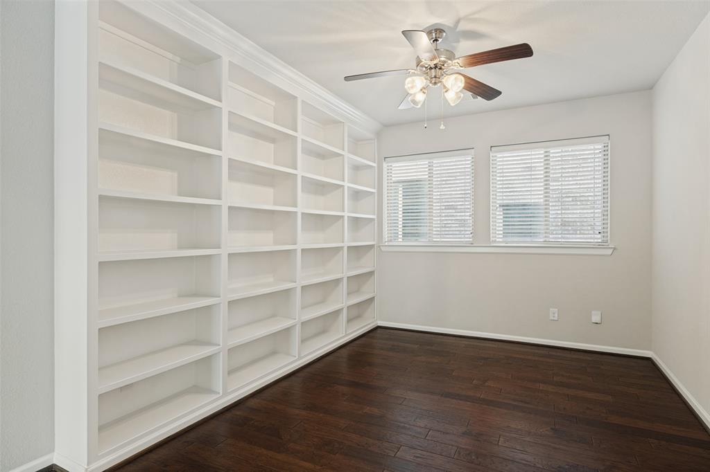 Versatile space has built-in bookshelves