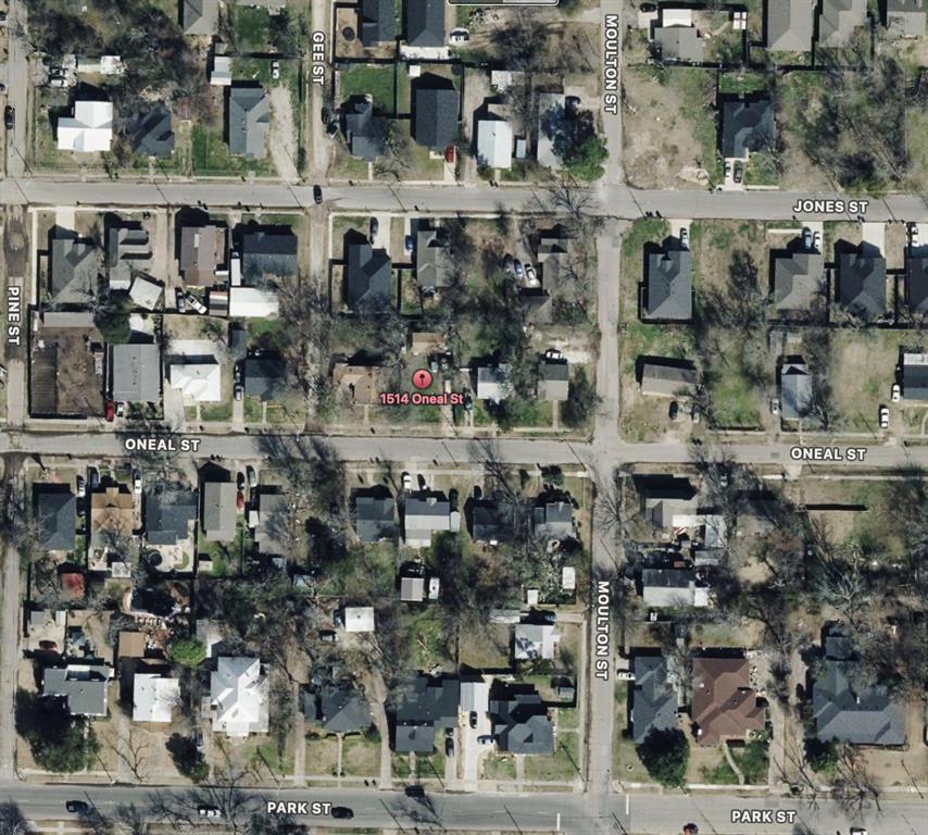Aerial Map. Identifying the location of 1514 Oneal St within the street grid and surrounding properties