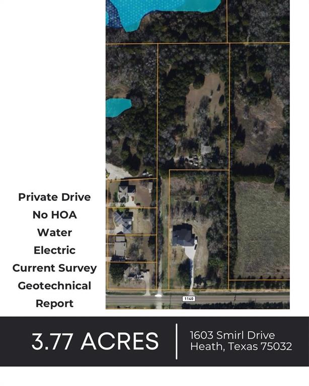 Property Listing. Displaying the property's aerial view, size, address, and amenities