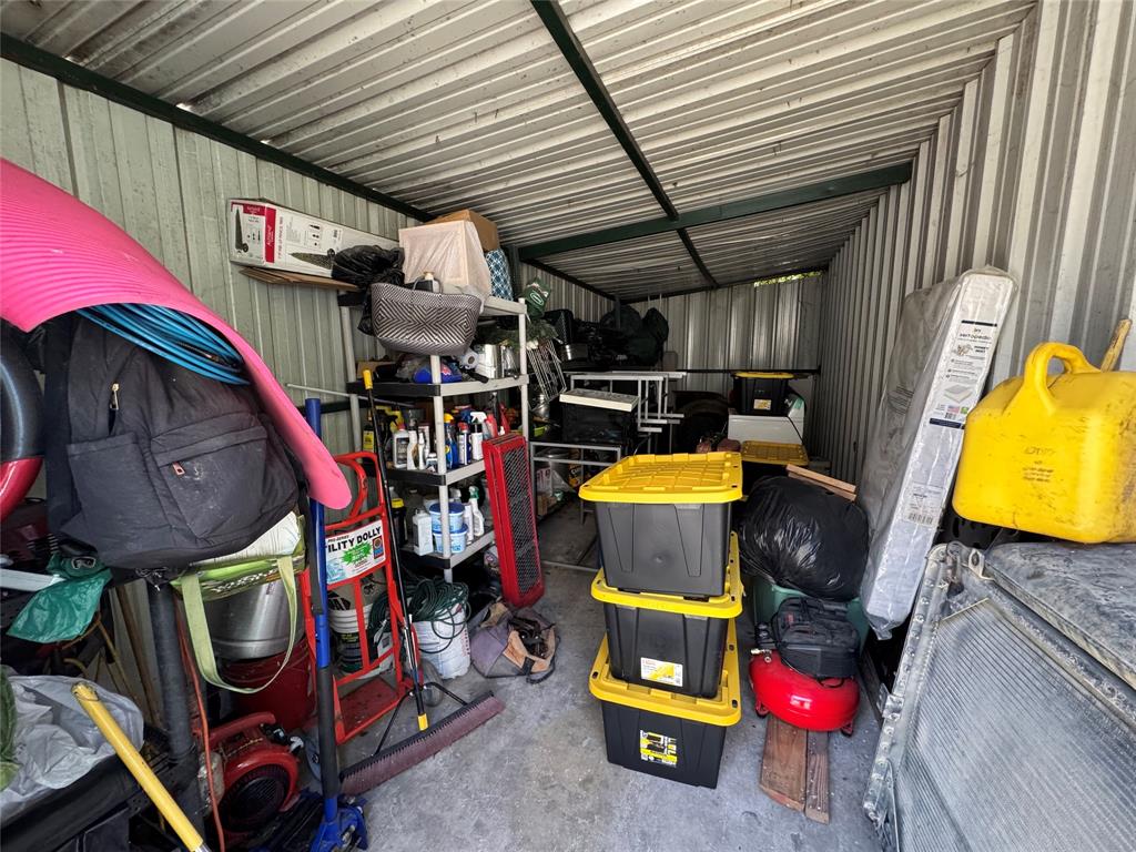 Garage with metal wall