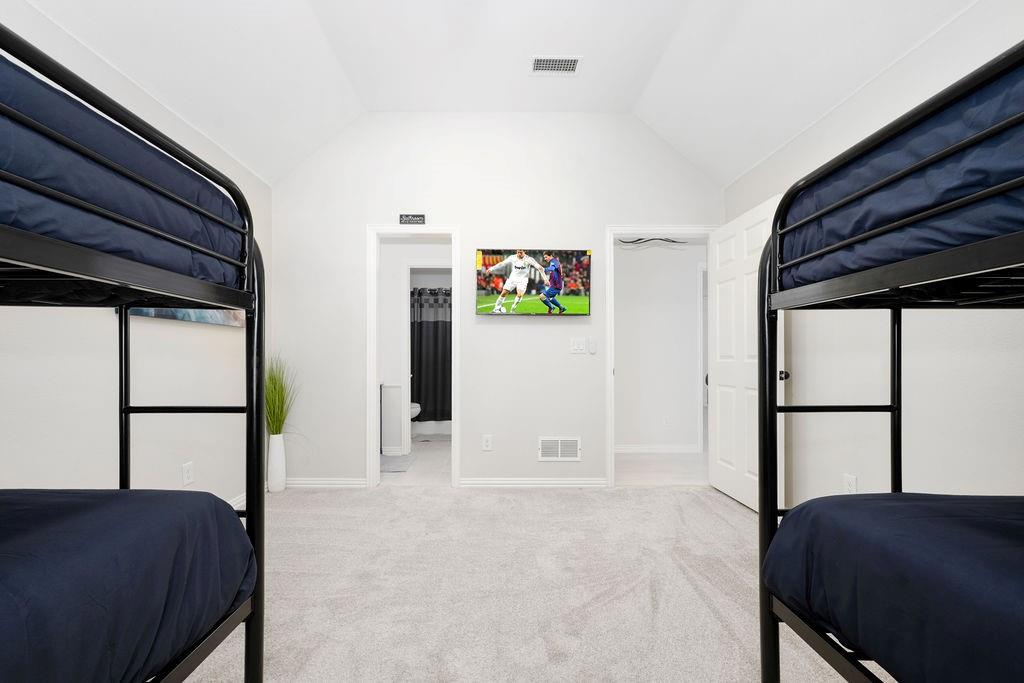 Vaulted ceiling with a mounted television