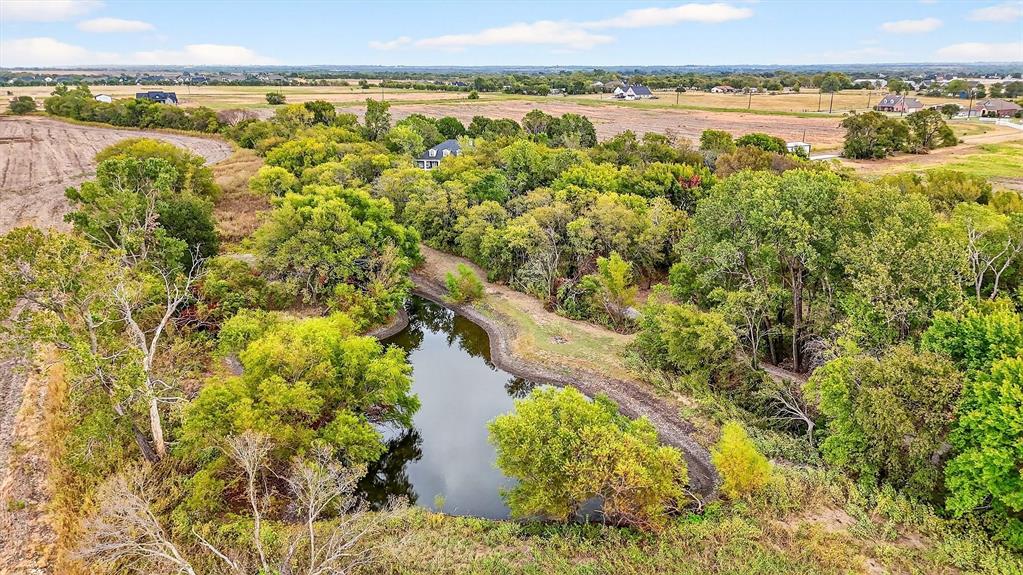 Natural pond feature surrounded by established trees and open fields