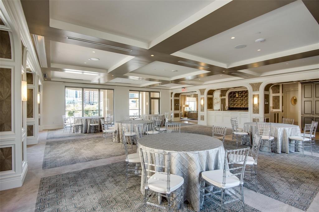 Banquet Room includes a reception area, tables and chairs for up to 100, a service bar + Catering Kitchen.