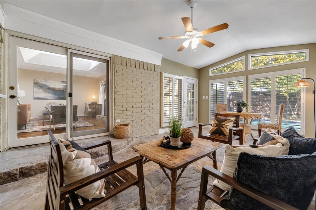 A great view into the family room as well as a peek of the pool!