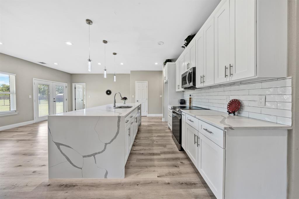 Quartz Waterfall Counter on Island