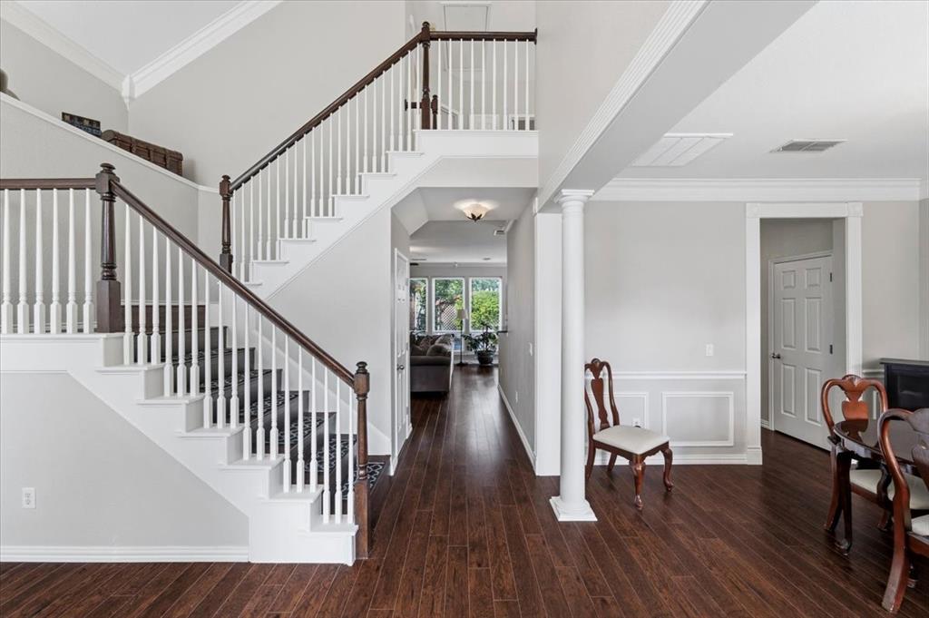 Dramatic entry as you open the front door. Wood steps