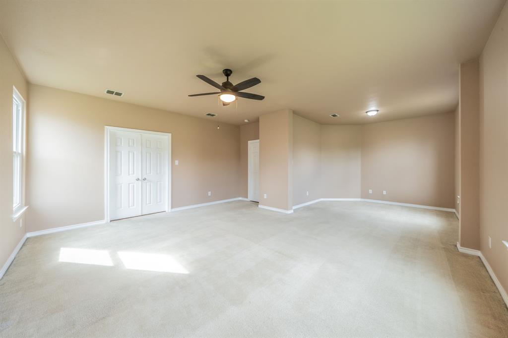 Master bedroom looking towards sitting area. This area is 28 feet from wall to wall. Sitting area is 10 feet wide. Bedroom is 15 feet wide.