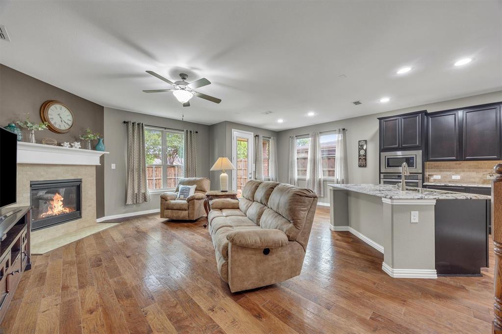 Central living area with open views to the kitchen and back yard.