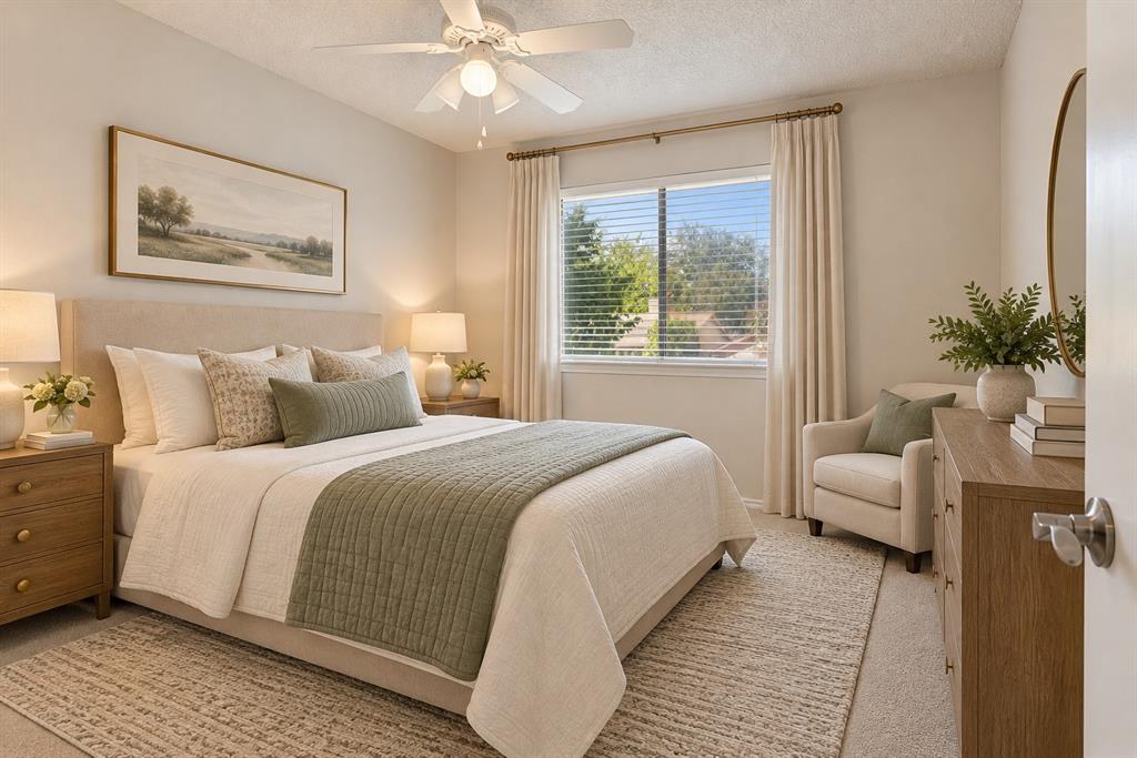 Guest bedroom, virtually staged.