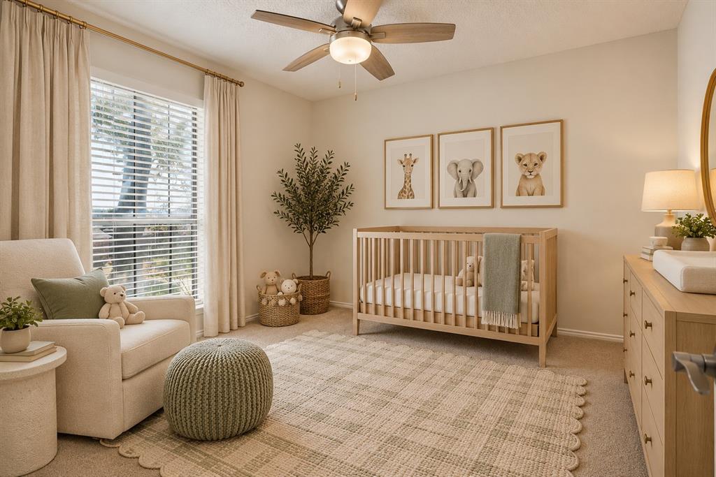 Bedroom, virtually staged.