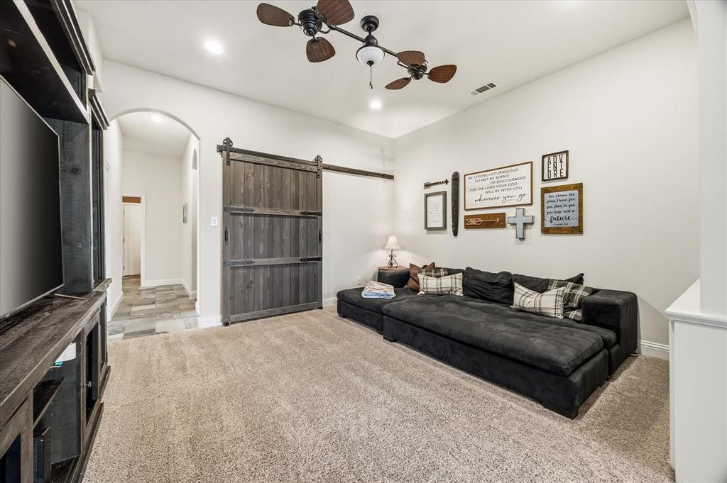 This living area is conveniently located near split bedrooms - perfect for guest!