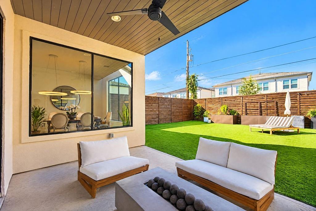 Host outdoor dinners or relax in the shade while keeping an eye on backyard activities