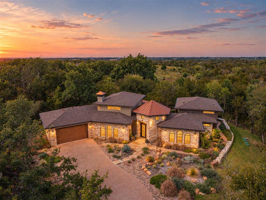 Twilight aerial of 505 Shady Branch Court