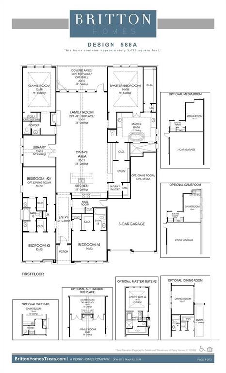 Floor plan with the 3 car tandem garage.