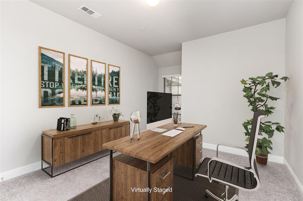 Virtually Staged Bedroom with Office Decor.