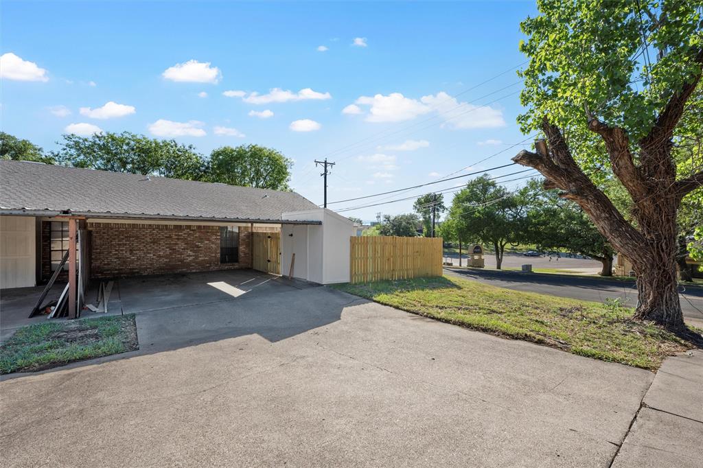Covered parking, extra parking, and storage closet and fenced yard.