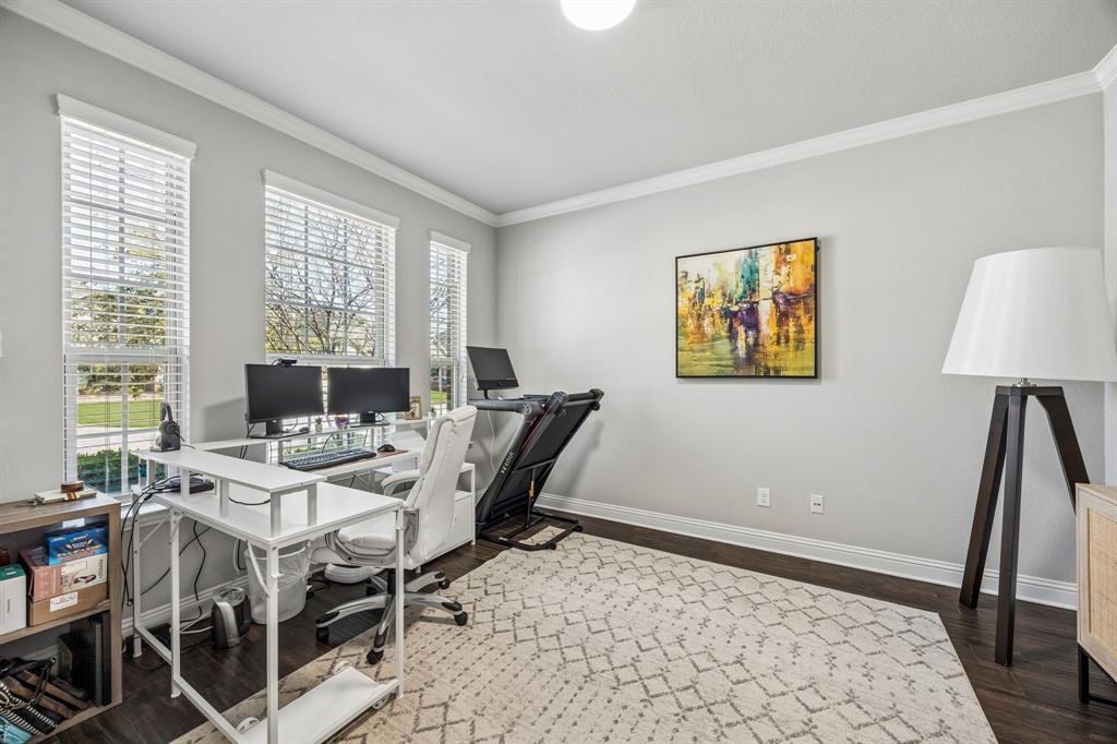 Office with french doors.