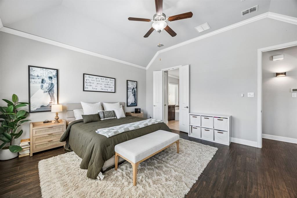 Primary bedroom overlooking the backyard.