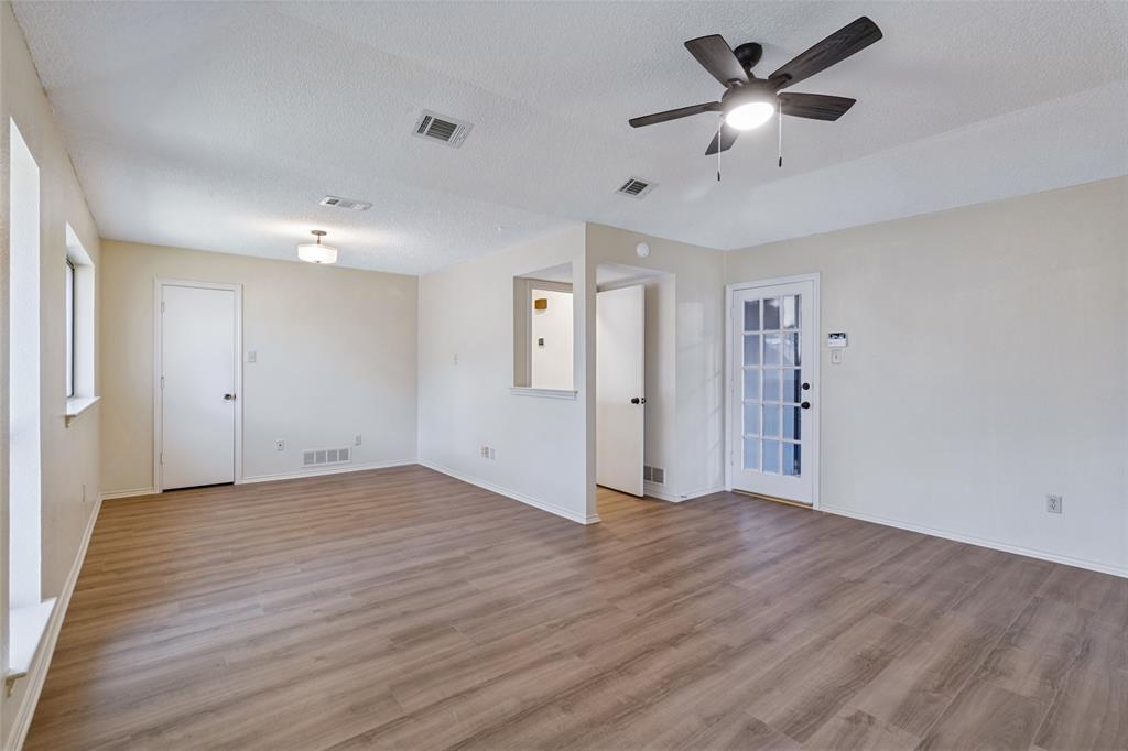 The primary bedroom is oversized with extra room for a sitting area.