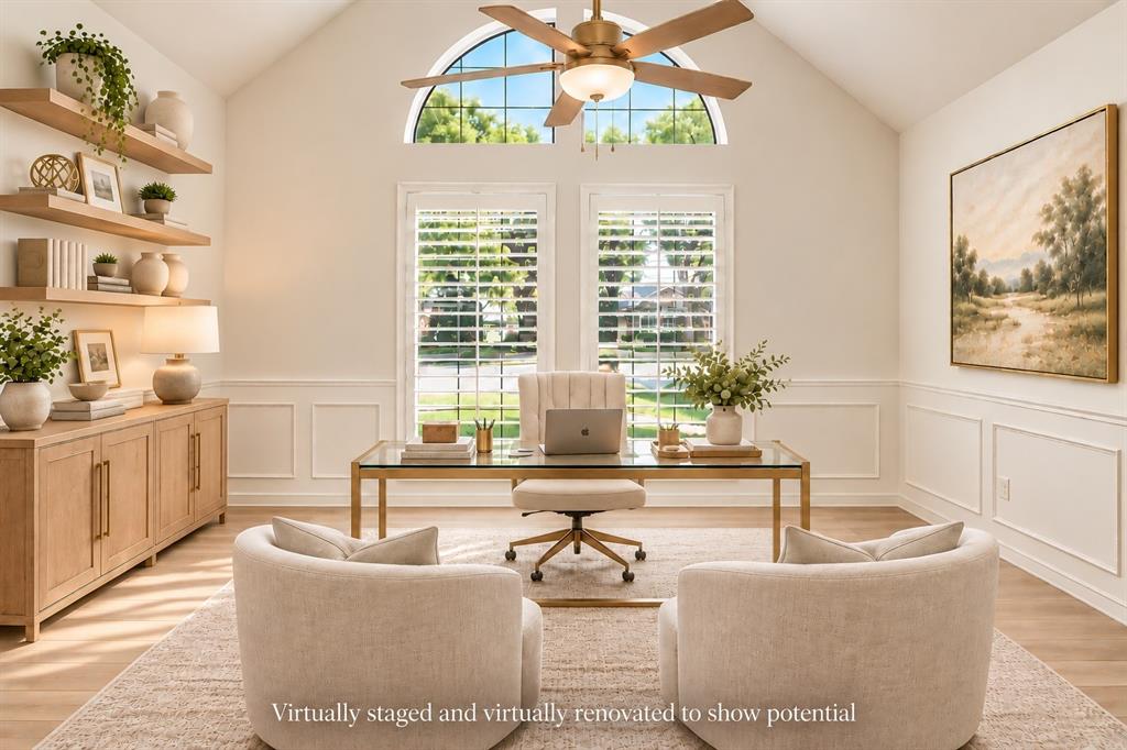 Virtually renovated and virtually staged to show potential as an office/study