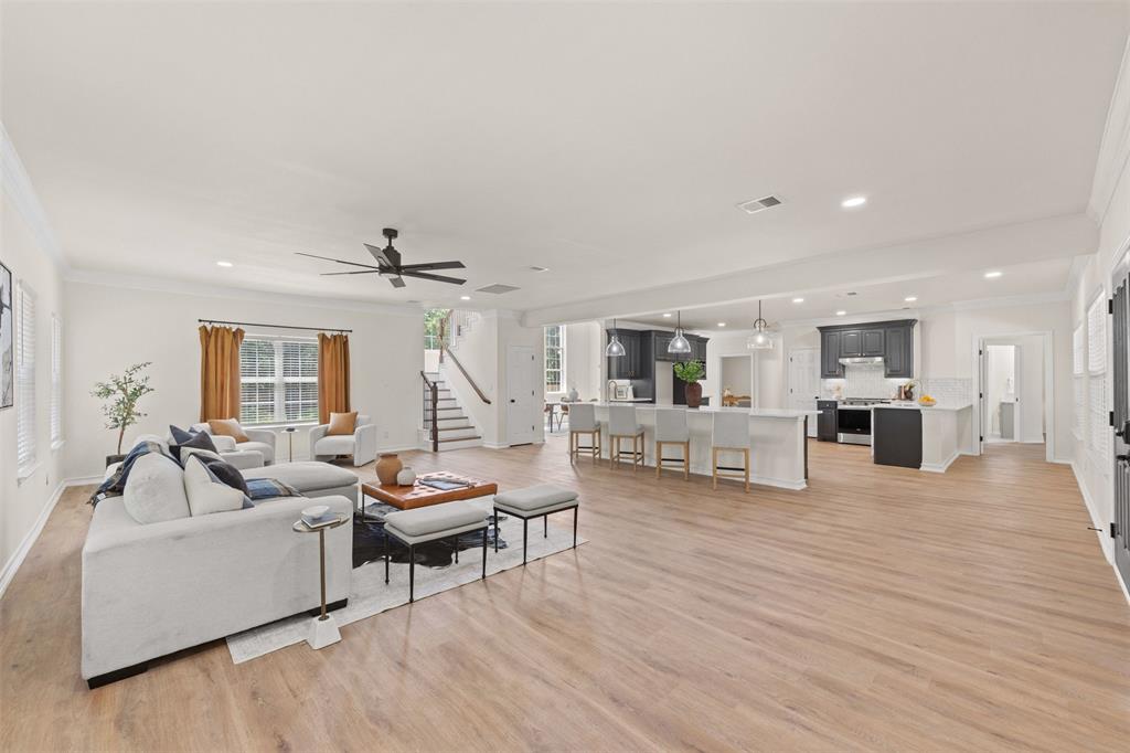 Spacious living room with an open layout designed for entertaining