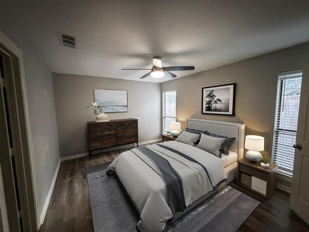 Virtually staged bedroom. Virtually staged bedroom.