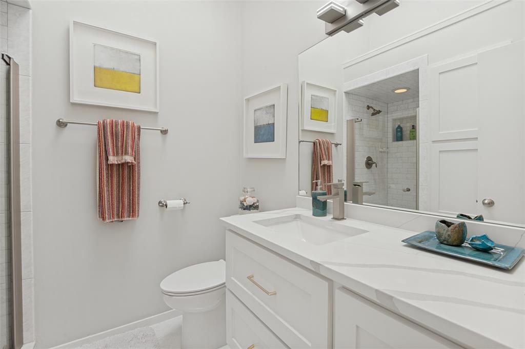Pool bathroom updated in 2026 quartz counter and custom cabinet