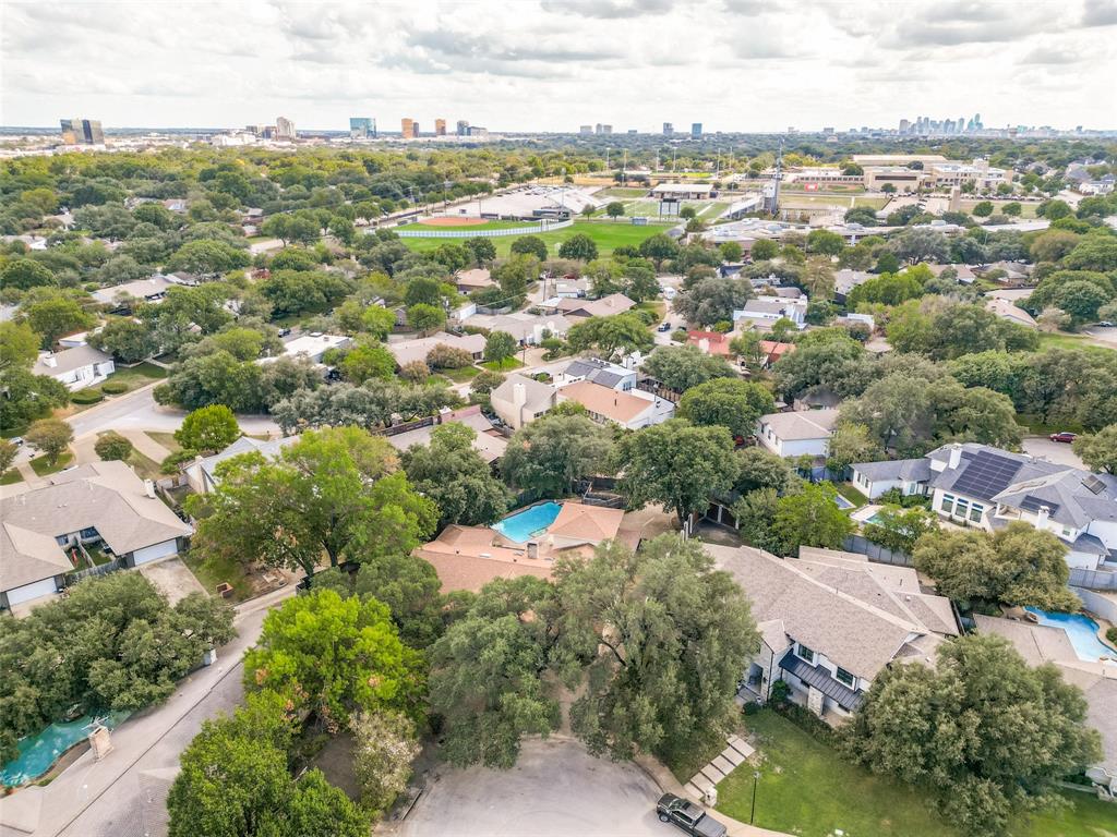 Aerial perspective showing the great location in Dallas at the end of a hard to find secluded cul-de-sac street off of Hillcrest Rd.