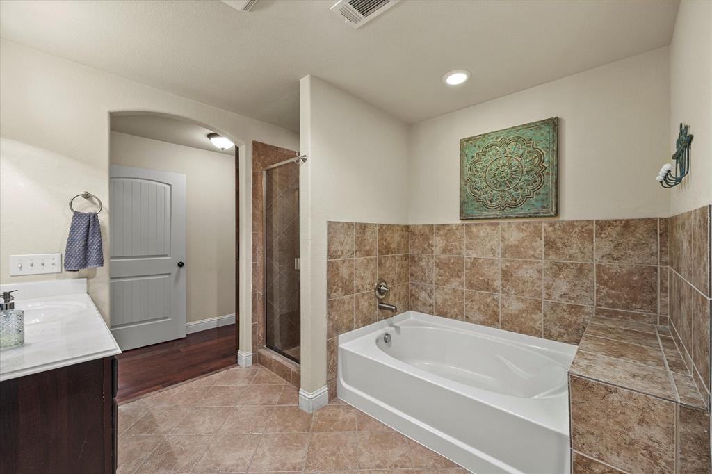 Master bath opens onto master bedroom