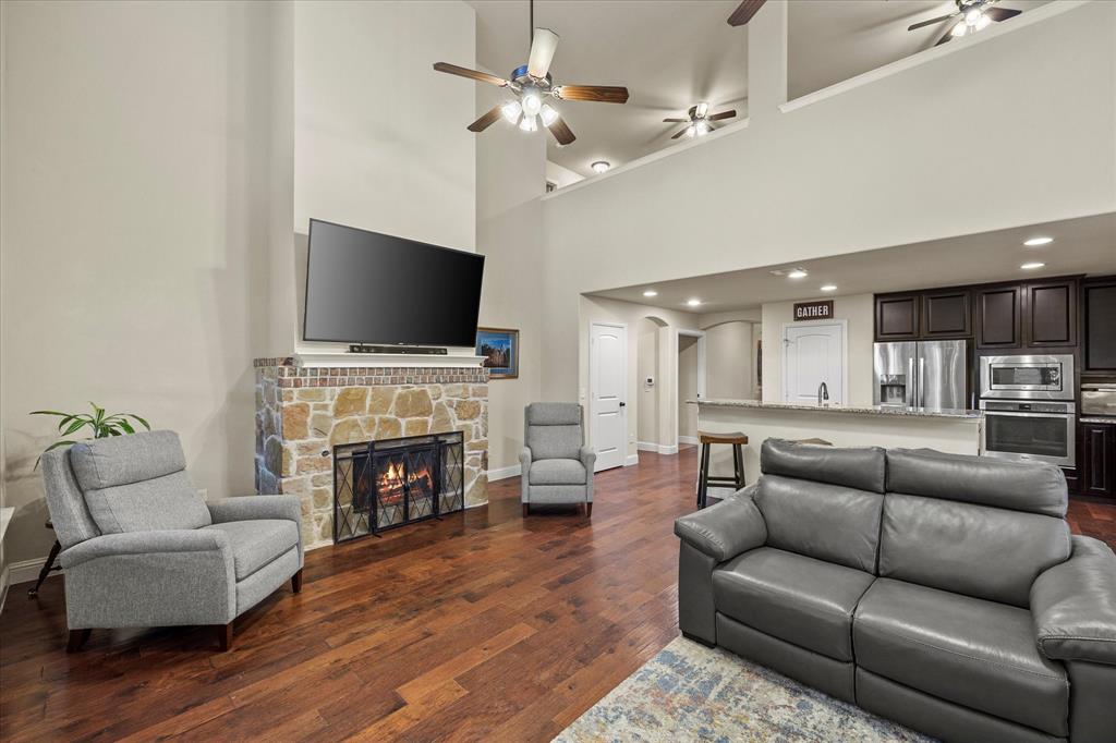 Family room opens onto kitchen