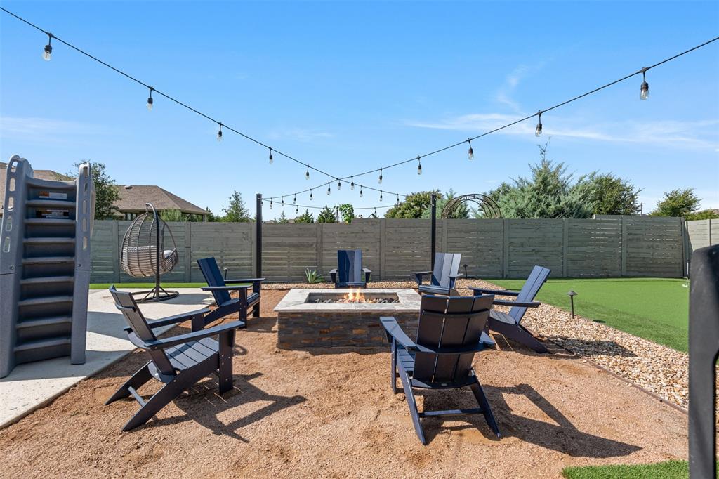 Firepit with crushed granite and lighting