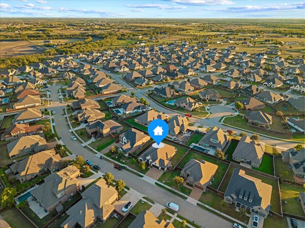Aerial view of the surrounding neighborhood.