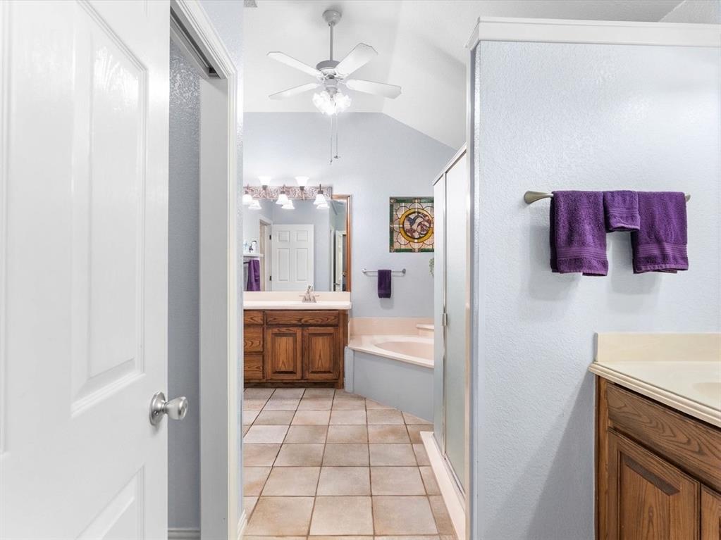 Primary bathroom with his and hers sink areas