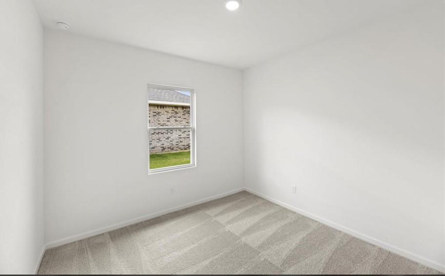Neutral interior space featuring high-pile carpeted flooring, white walls, and a single-pane window