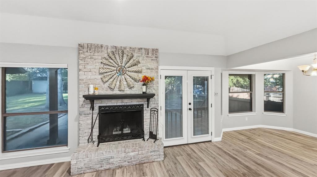 Brick wood burning fireplace