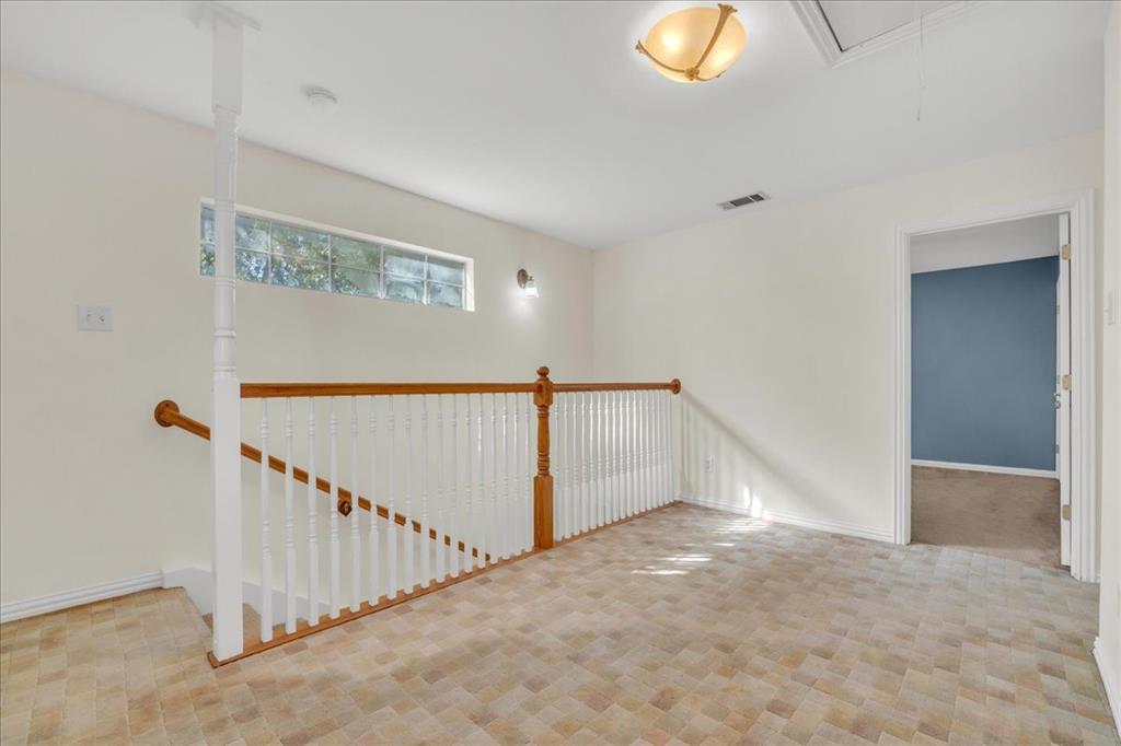 Landing space at the top of the stairs creates an additional space for a home office, flex space, additional living space, etc.