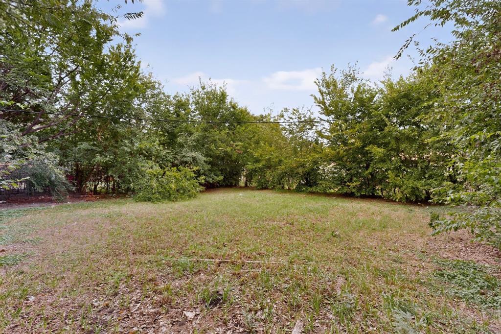 Expansive backyard area featuring mature perimeter trees and open green space