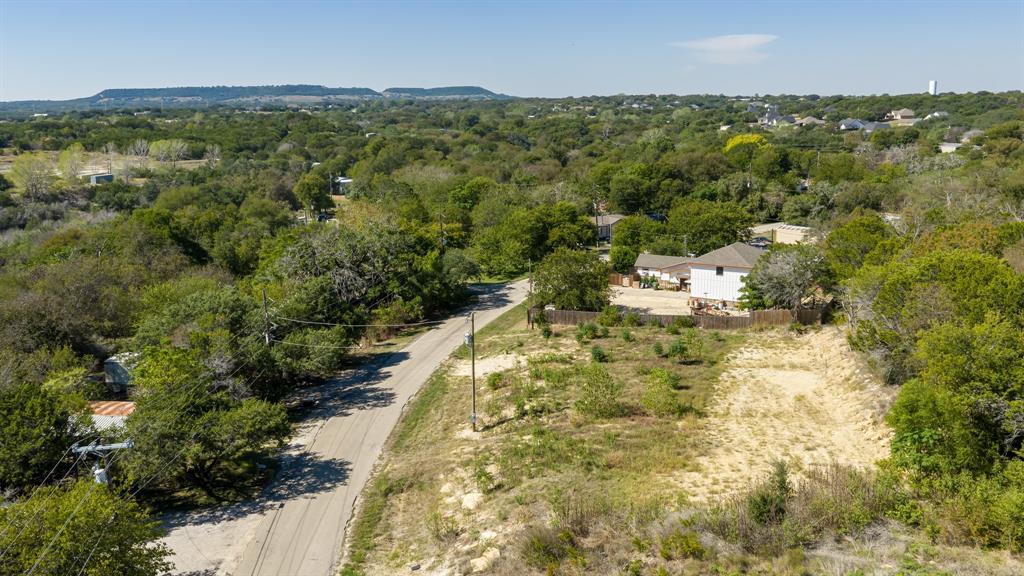 Expansive lot featuring native landscaping, mature tree clusters, and distant mountain topography