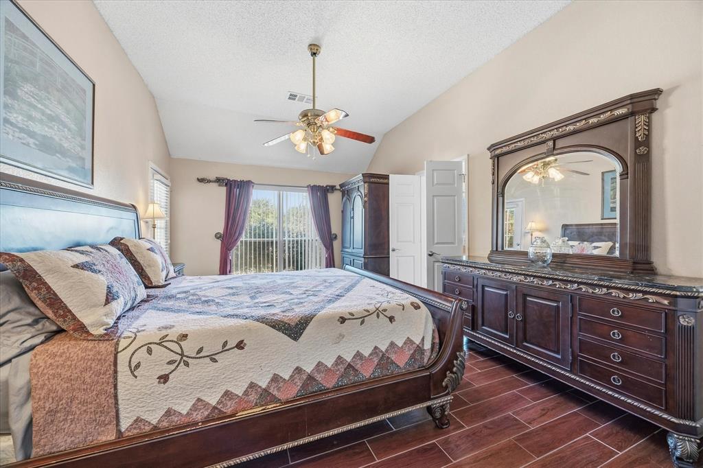 Spacious master bedroom can easily accommodate large furniture pieces