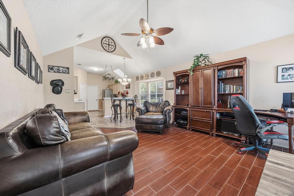 Open floor plan features family room opening onto breakfast area and kitchen