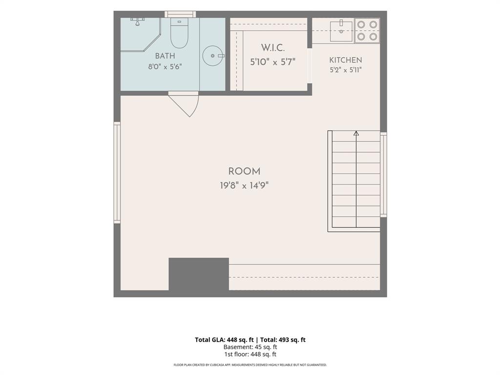 Studio floor plan with dimensions