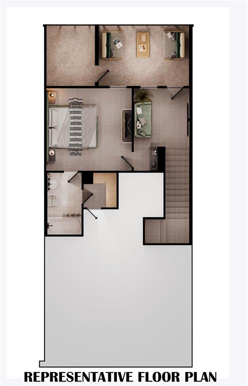 Third level featuring loft space, guest bed, full bath and balcony.