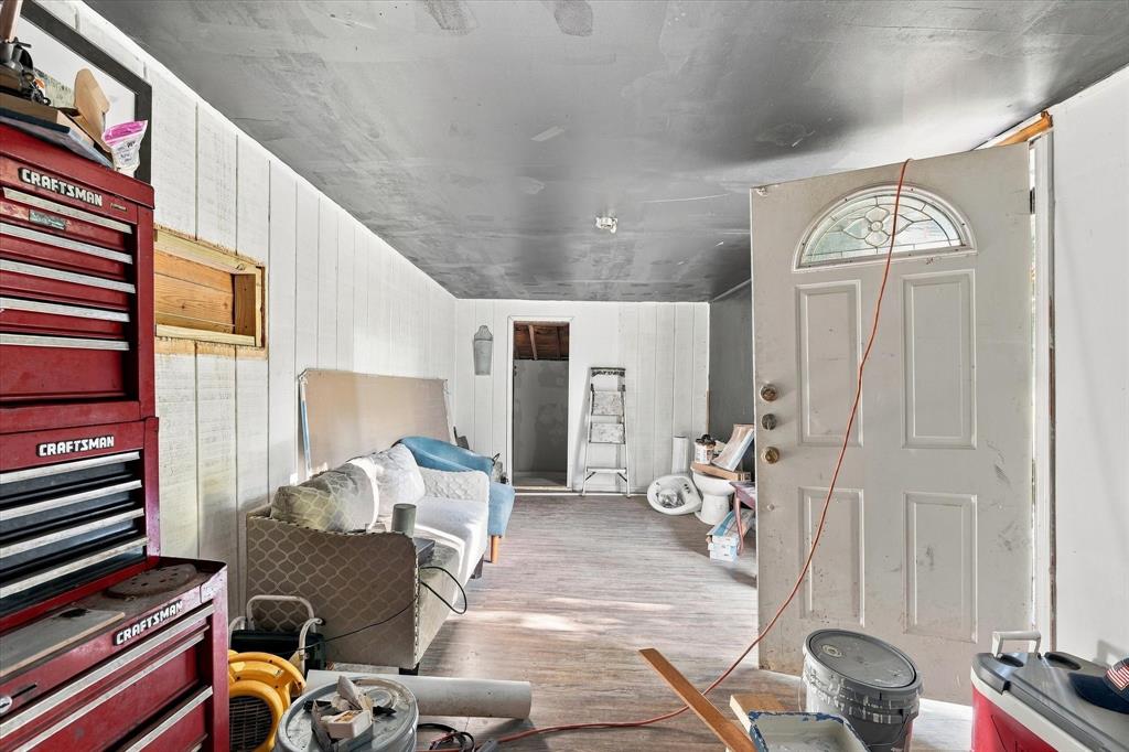 Inside of partially converted garage