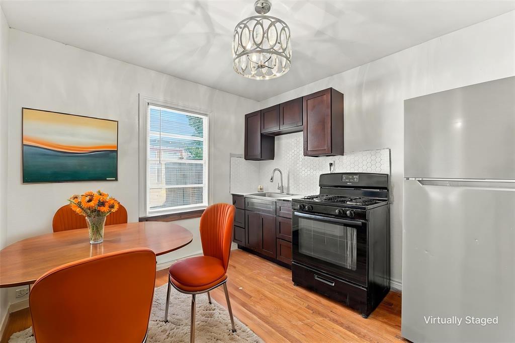 Unit A kitchen & dining - virtually staged