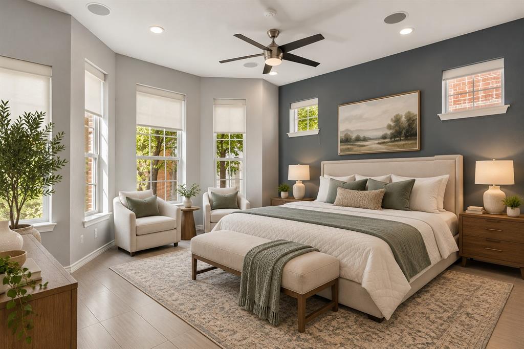 Virtually staged primary bedroom