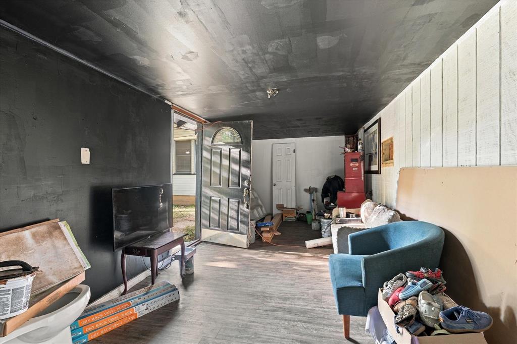 Inside of partially converted garage