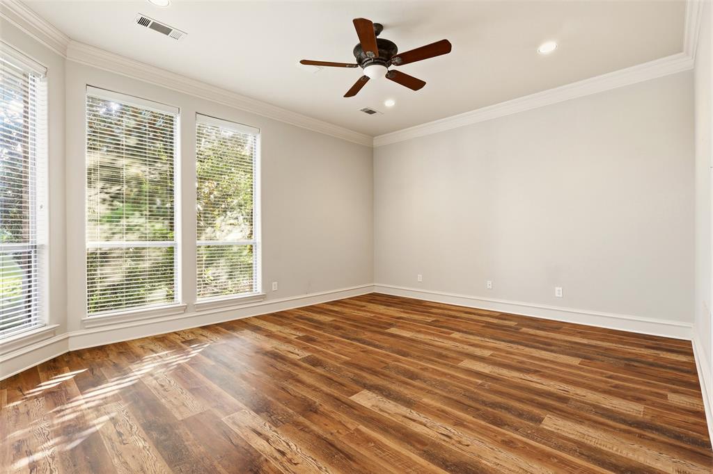 Gorgeous primary with view to backyard and private entry to back yard and custom propane fire pit