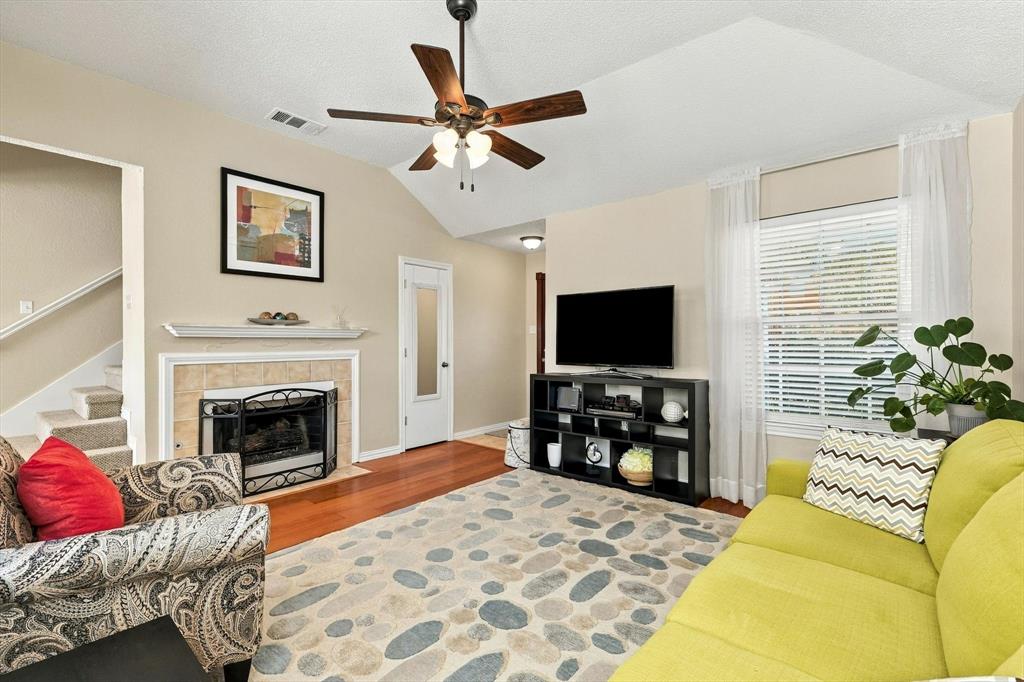 Additional view of living room and fire place. Additional view of living room and fire place.