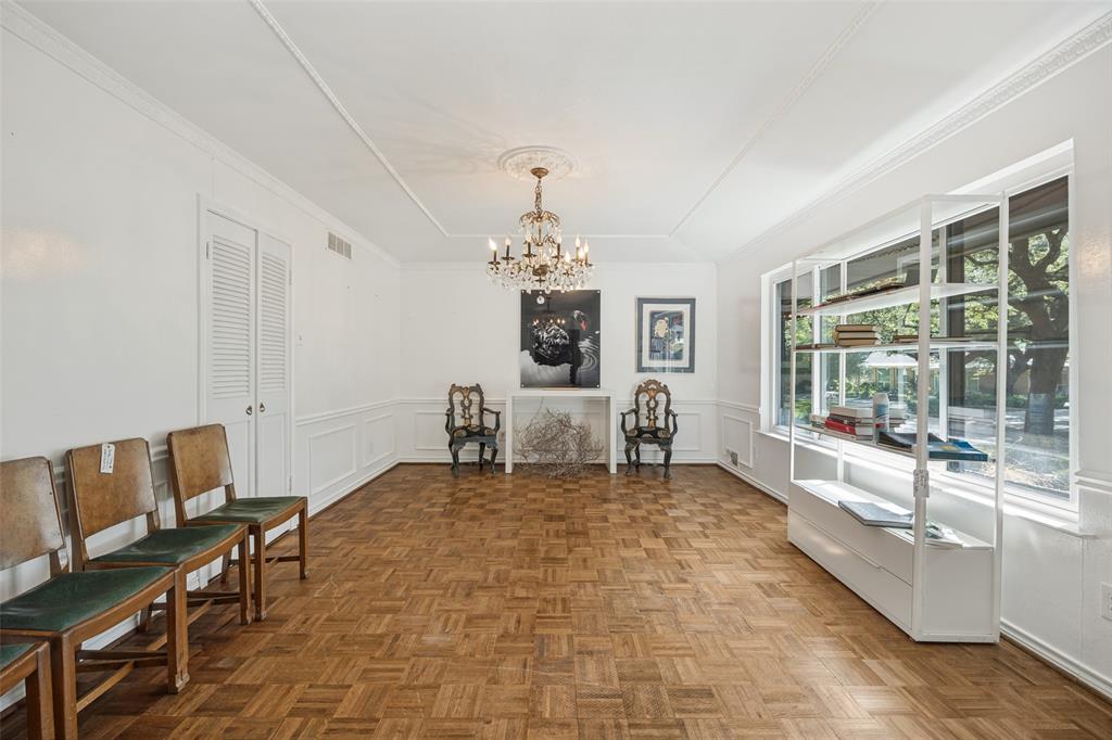 Dining Room with inlaid wood floor. Dining Room with inlaid wood floor.